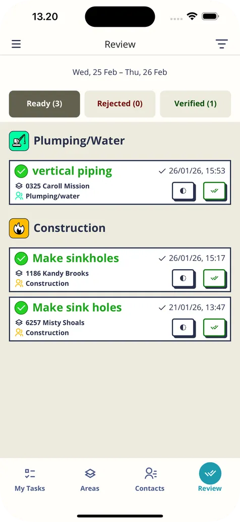 MestaBuild mobile task review